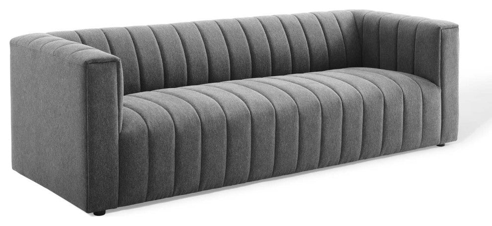 Reflection Channel Tufted Upholstered Fabric Sofa - Charcoal
