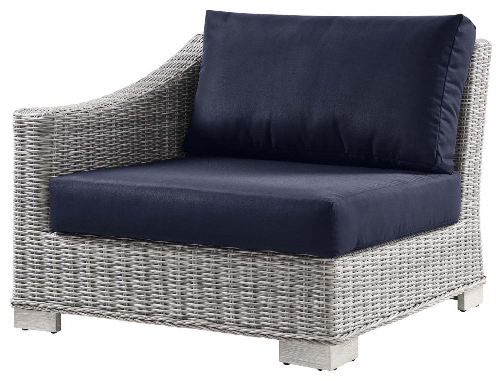 Lounge Sectional Sofa Chair Table Set, Rattan, Gray Blue Navy, Outdoor