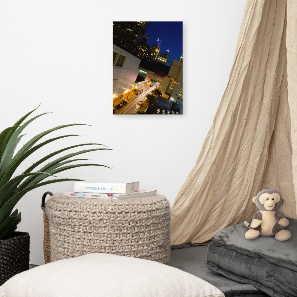 Light Trails in Philly Night Photography Canvas Wall Art Print, 12" X 16"