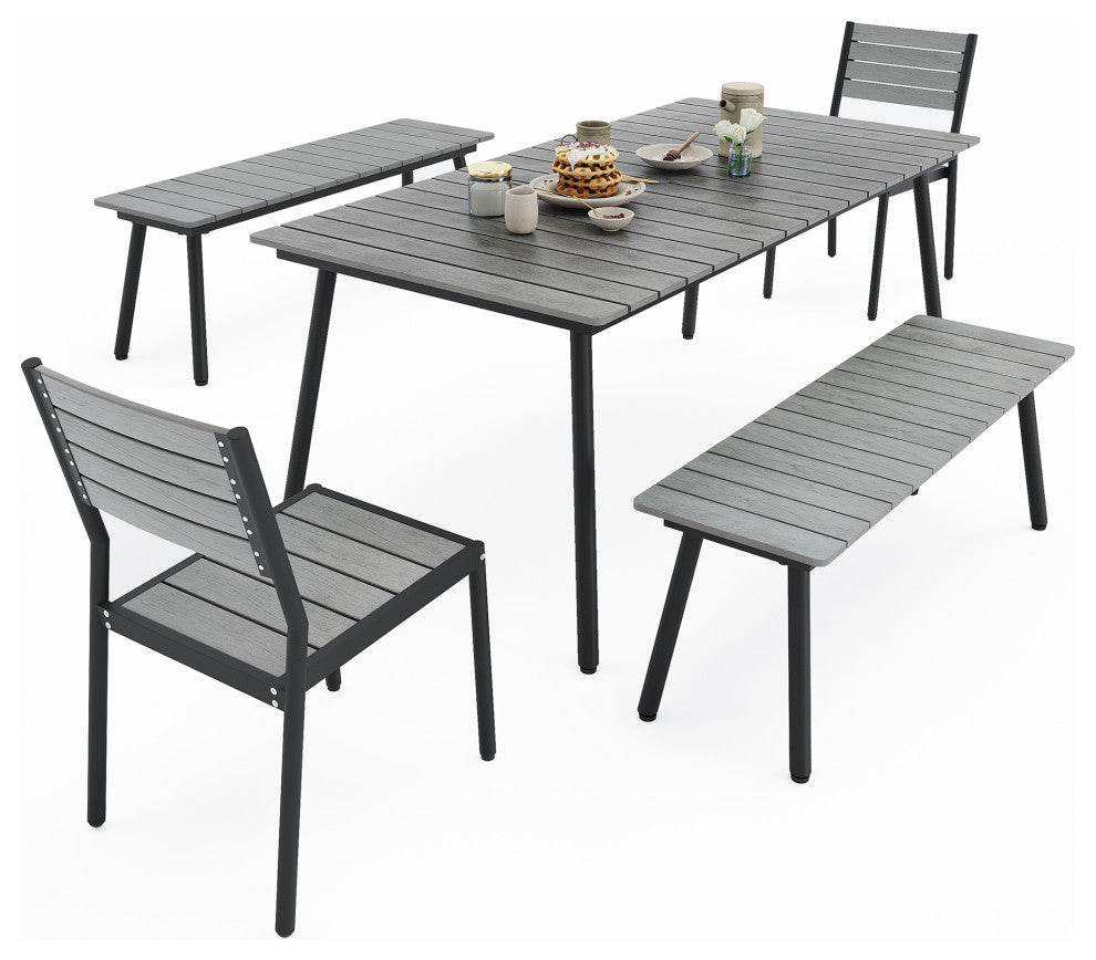 5-Piece Gray Outdoor Patio Set Dining Chairs Table With Umbrella Hole, Gray
