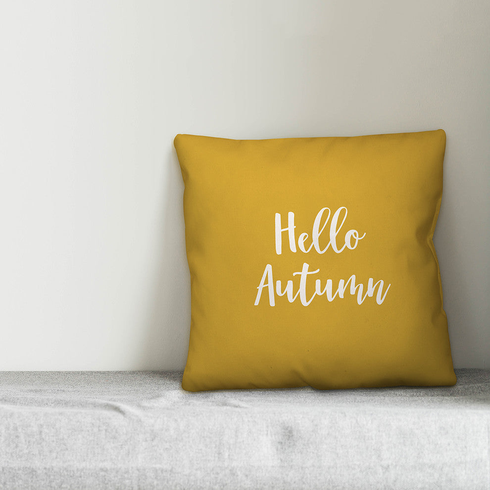 Hello Autumn in Mustard 18x18 Throw Pillow