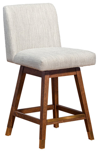 Basila Swivel Counter Stool in Brown Oak Wood Finish with Beige Fabric