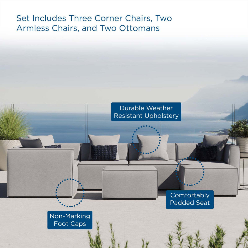 Lounge Sectional Sofa Set, Fabric, Gray, Modern, Outdoor Patio Cafe Bistro