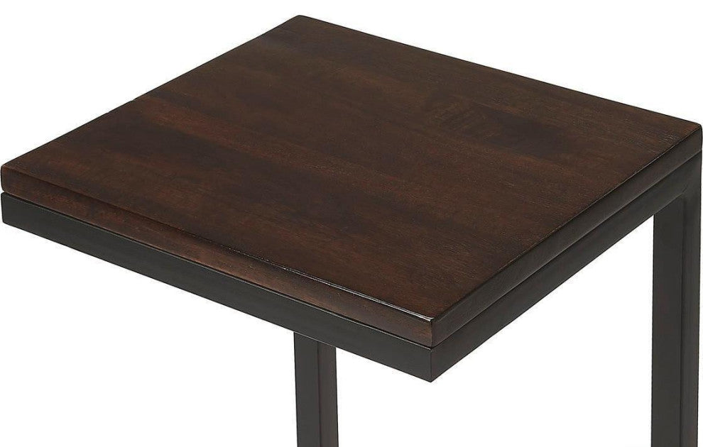 Accent Table Contemporary Distressed Coffee Brown Iron Mango