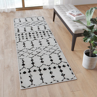 Geometric Bohemian Low Pile Rug, Ivory and Black -26