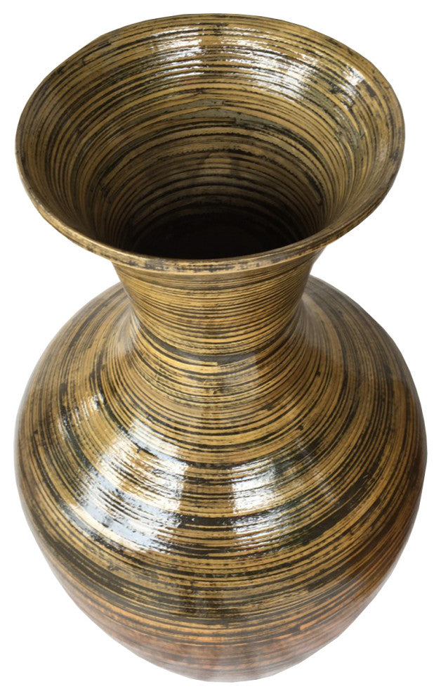 HomeRoots 25" High Black And Gold Spun Bamboo Floor Vase