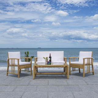 Safavieh Outdoor Reslor 4 Piece Living Set Natural/White Cushion