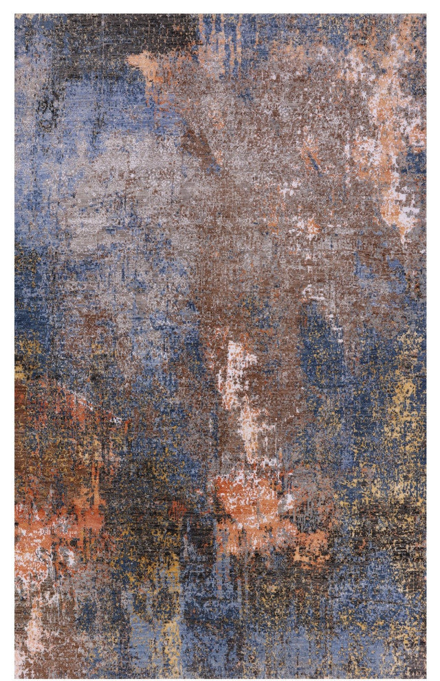 5' 11" X 9' 3" Wool and Silk Hand Knotted Abstract Rug Q8560