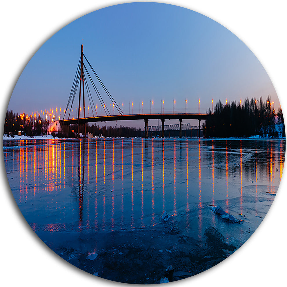 Moscow Bridge In Kiev Panorama, Cityscape Large Disc Metal Artwork, 23"