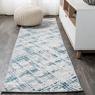 Slant Modern Abstract Area Rug, Gray/Turquoise, 2'x10'