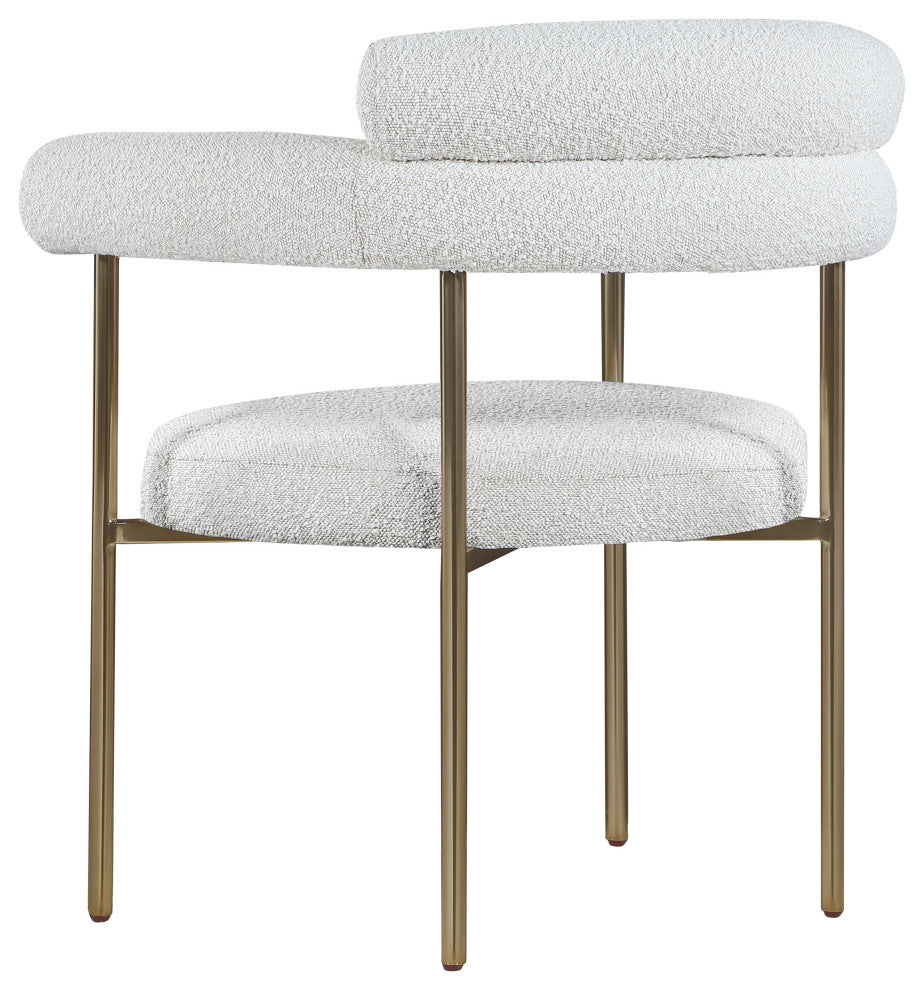 Blake Upholstered Dining Chair, Cream, Boucle Fabric, Brushed Brass, Set of 2