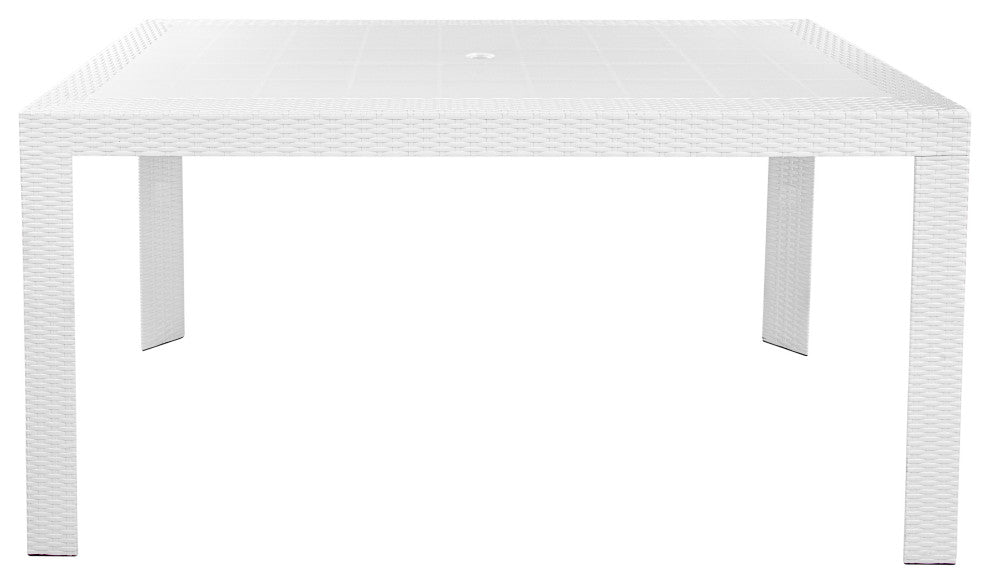 LeisureMod Mace Modern Weave Design Outdoor Patio Rectangle Dining Table, White