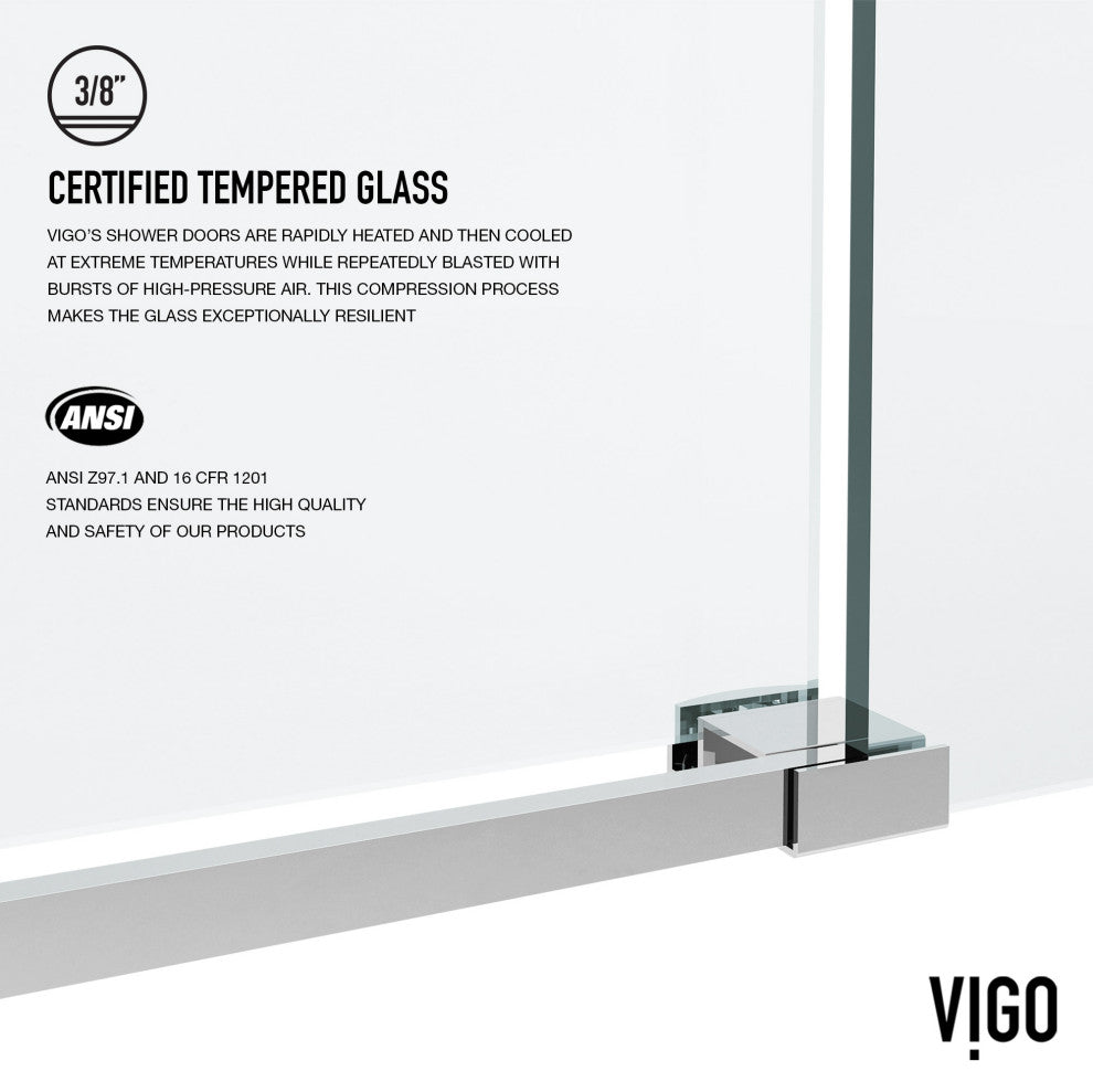 VIGO Elan Frameless Sliding Shower Door, V-Motion, Clear Glass, Chrome, 56" to 60" W X 76" H