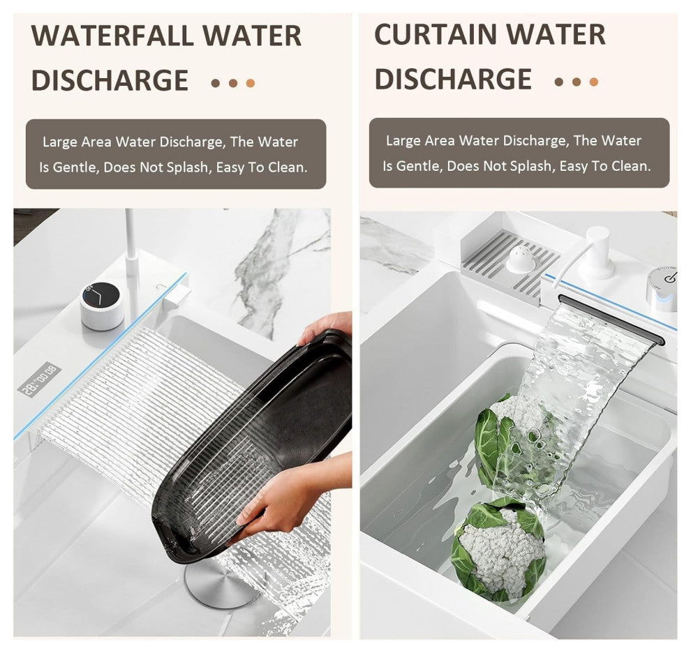 Bronstarz 29.5 INCH Full White Two Waterfalls Sink Set