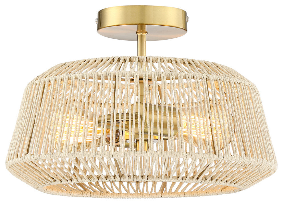 14" W 2-Light Rattan Semi-Flush Mount Ceiling Light
