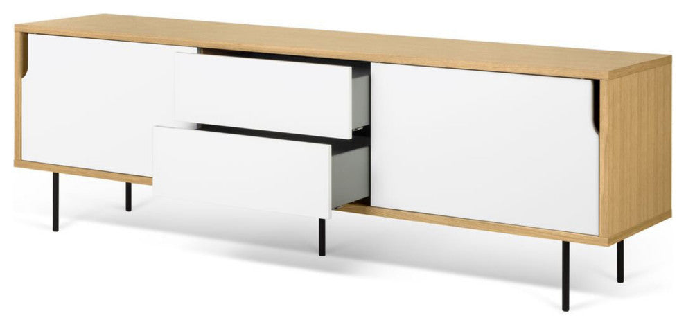 Modern Long Wood 2 Tone Sideboard , White Door, Steel Leg