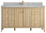 Atlanta Oak 60" Single Bathroom Vanity, White 2" Venatino Quartz