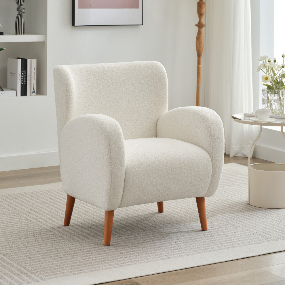 GDF Studio Modern Wingback Fabric Lounge Chair With Wood Legs, Beige