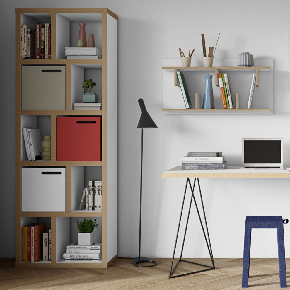 Open bookcase high narrow shelves, White
