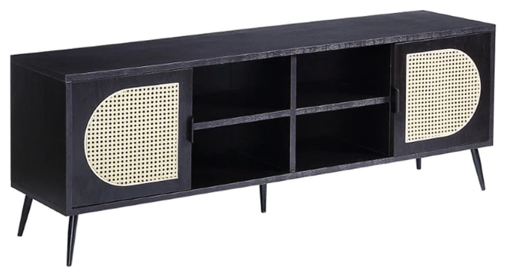 Benzara BM275490 TV Entertainment Center, Front 2 Cabinet, Metal Legs, Black