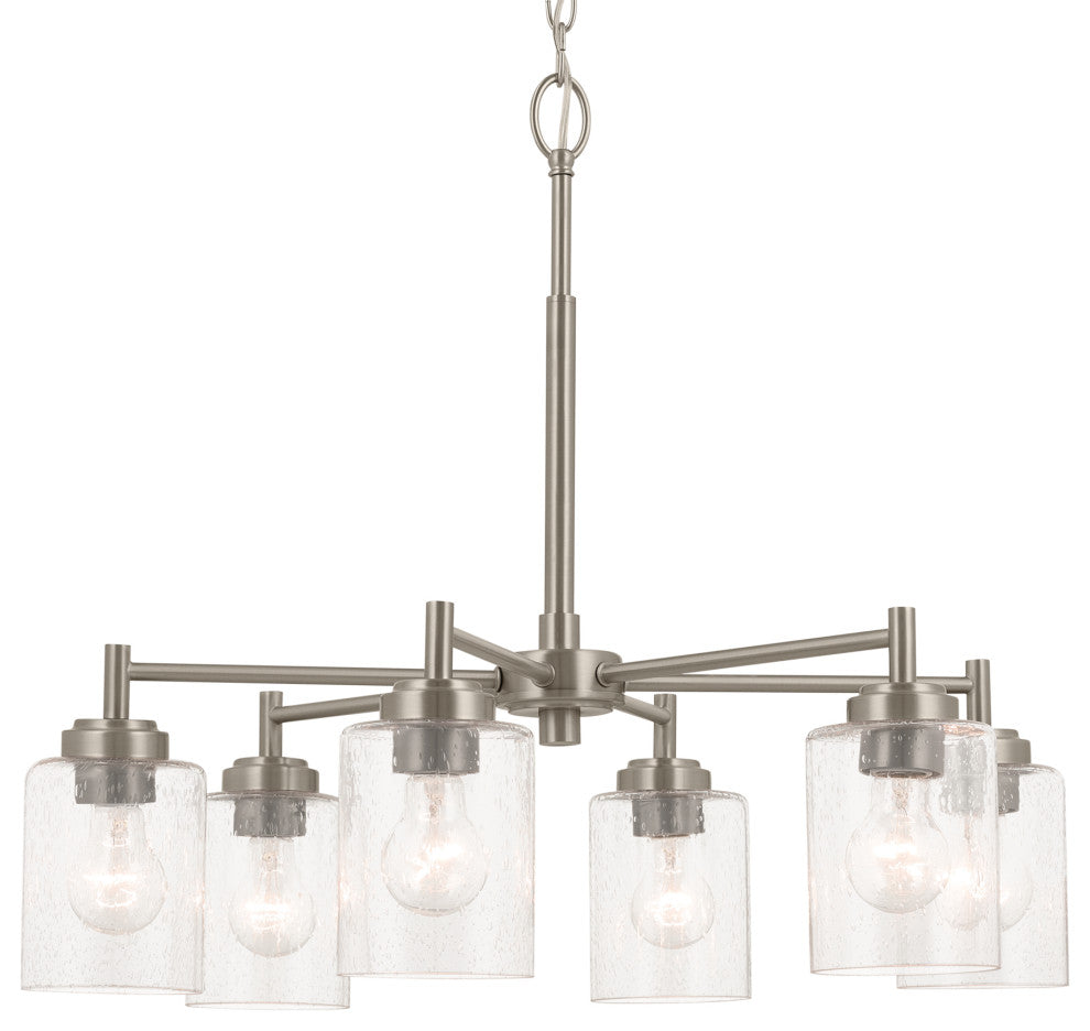 Winslow 26" 6 Light Chandelier With Clear Seeded Glass, Brushed Nickel
