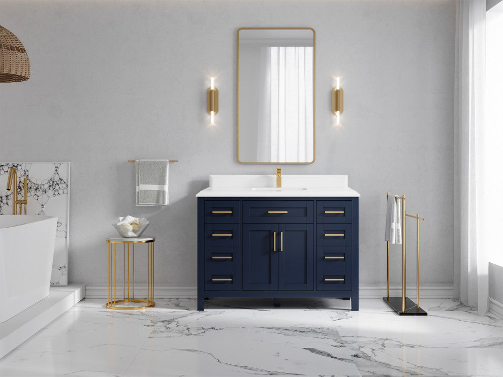 Cambridge 48 Single Sink Bath Vanity in Hale Navy Blue 1.5" White Quartz