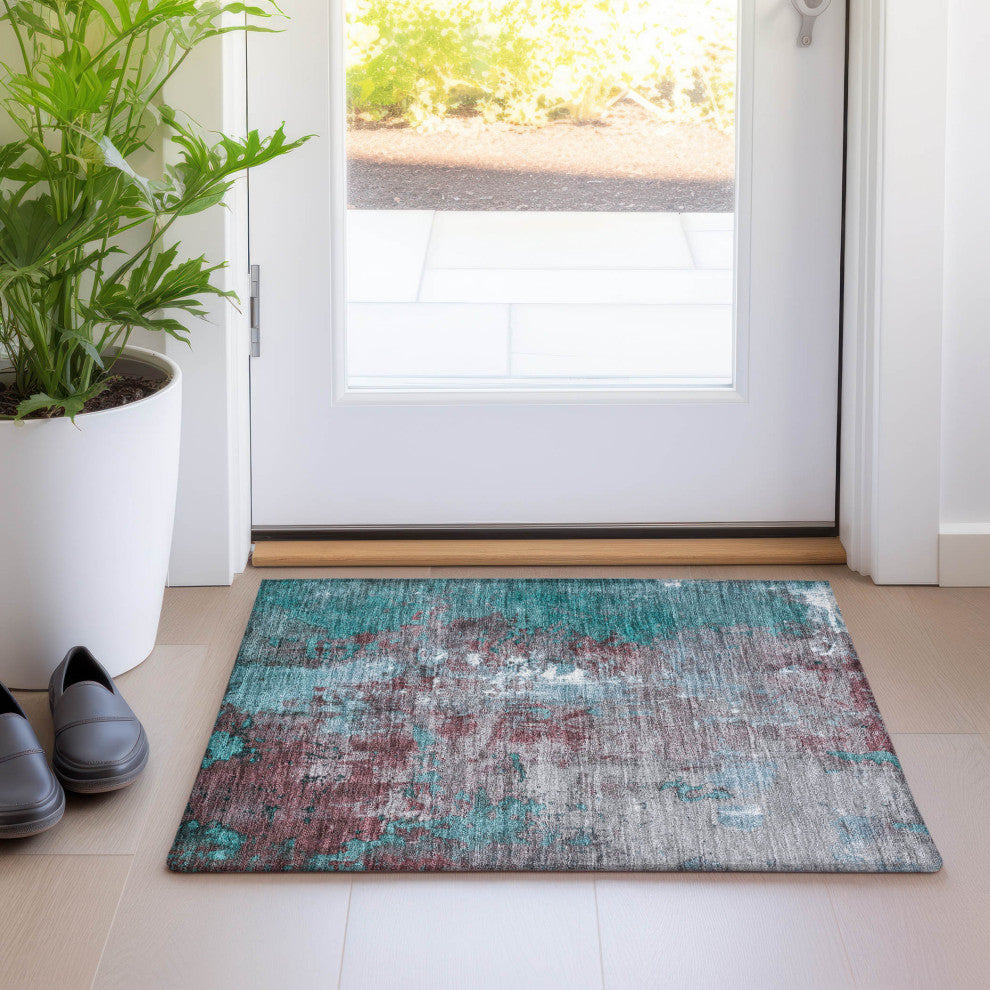 Machine Washable Indoor/Outdoor Chantille ACN1870 Teal 1'8" x 2'6" Rug