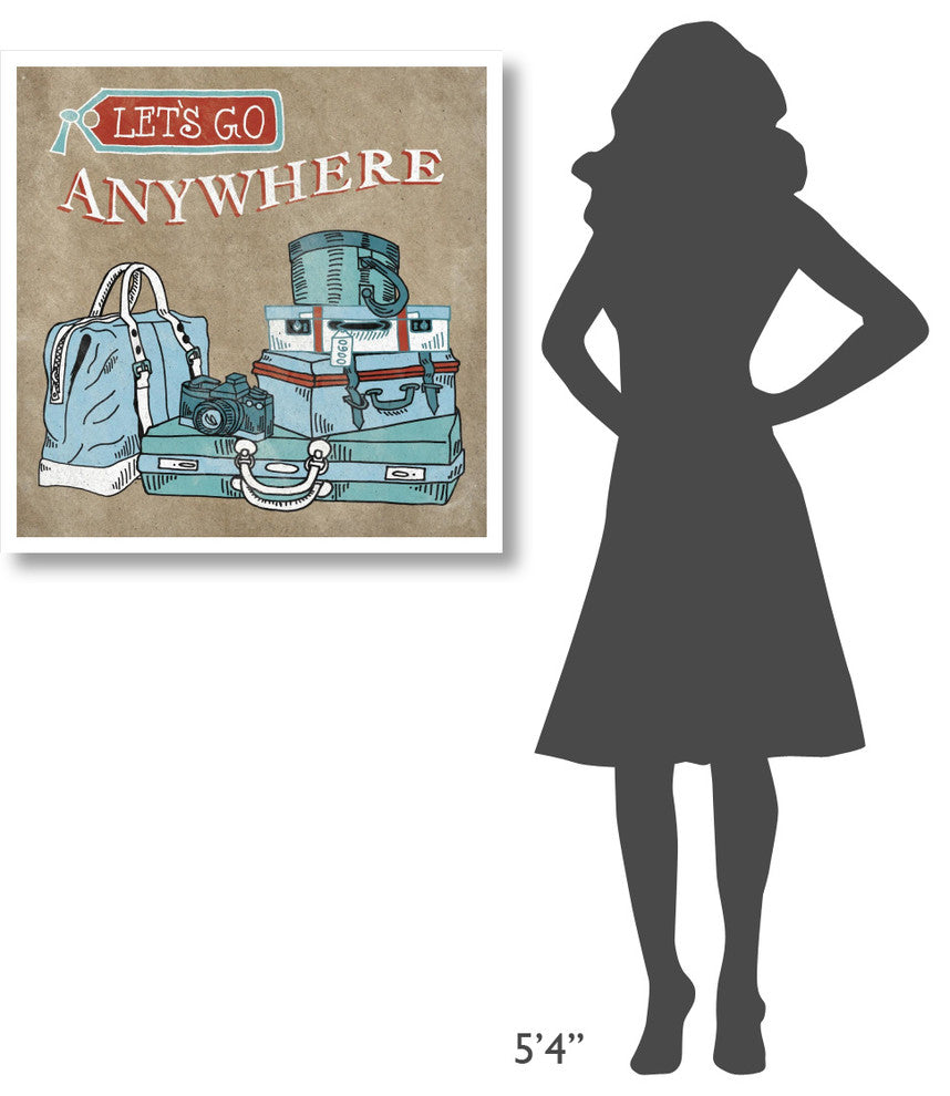 "Adventure Love Suitcase Taupe" Digital Paper Print by Mary Urban, 32"x32"