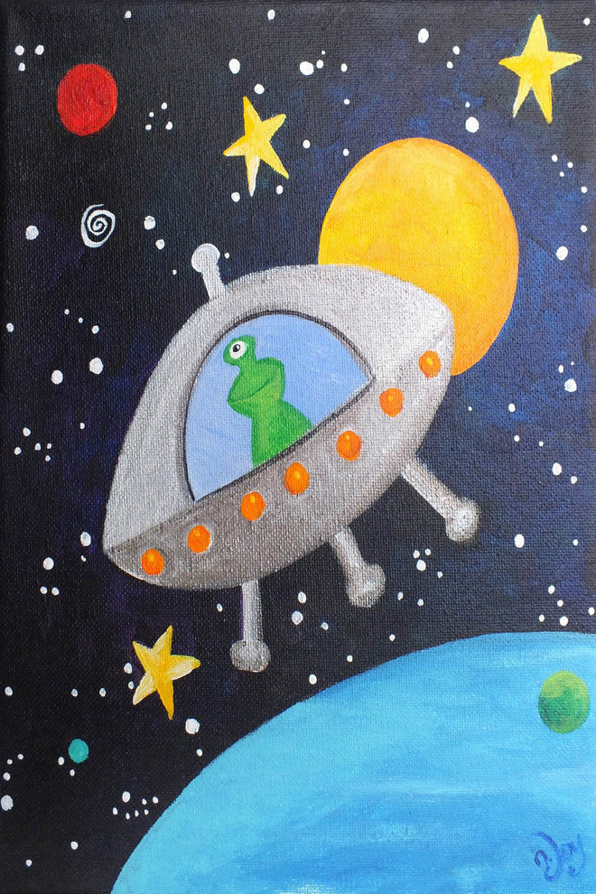 Marmont Hill, "Green Alien" by Nicola Joyner Painting on Wrapped Canvas, 16x24