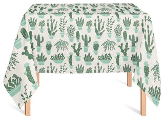 Houseplants On Linen Green 2 58x58 Tablecloth
