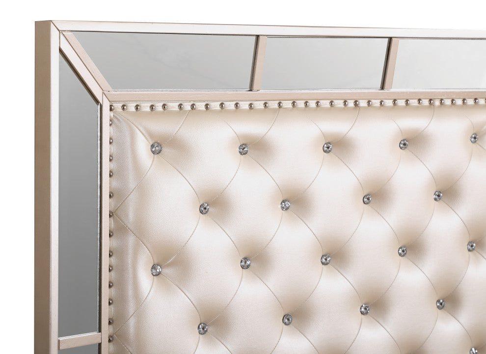 Galera Tufted and Mirrored Bed, Pearl, Twin