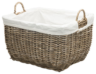 Rattan Kobo Rectangular Laundry Basket With Liner, Gray