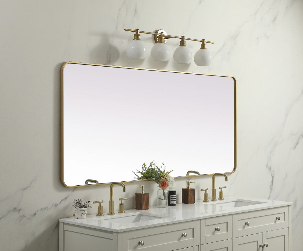 Soft Corner Metal Rectangle Mirror 32X72 Inch, Brass