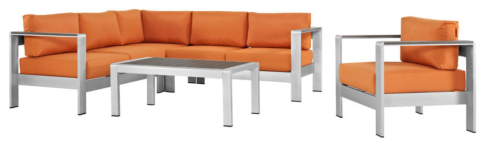 Silver Orange Shore 5-Piece Outdoor Patio Aluminum Sectional Sofa Set