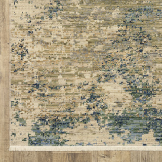 Saturn Modern Abstract Beige/Blue Multi Wool Blend Area Rug 3'3" x 5'