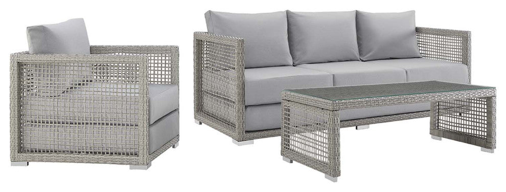 Aura 3 Piece Outdoor Patio Wicker Rattan Set