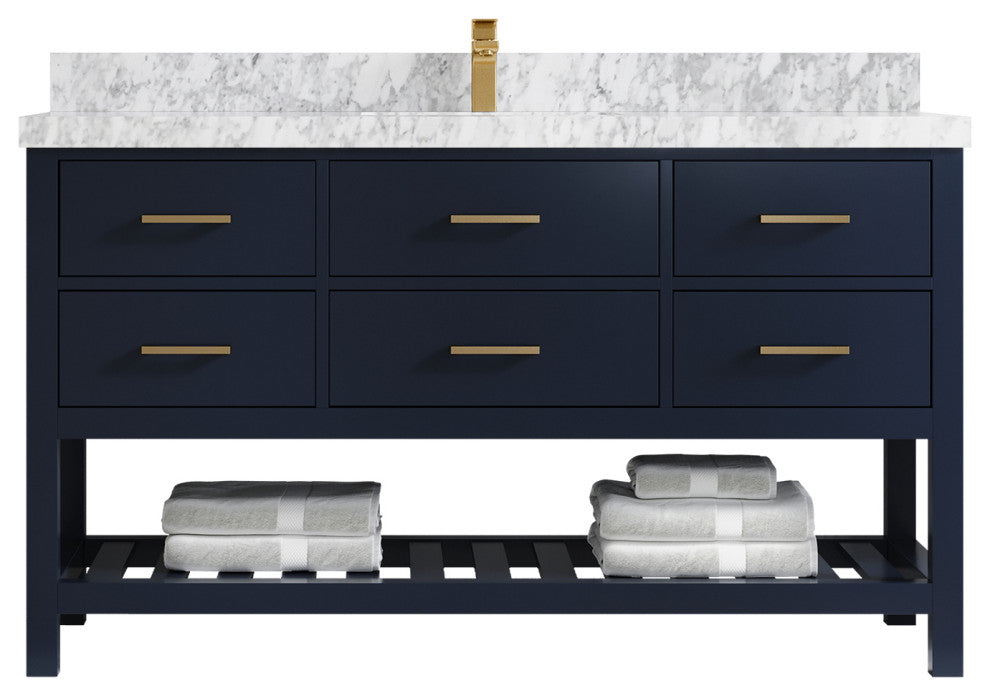 Parker 60 Single Sink Bathroom Vanity in Navy Blue  2" Carrara Marble