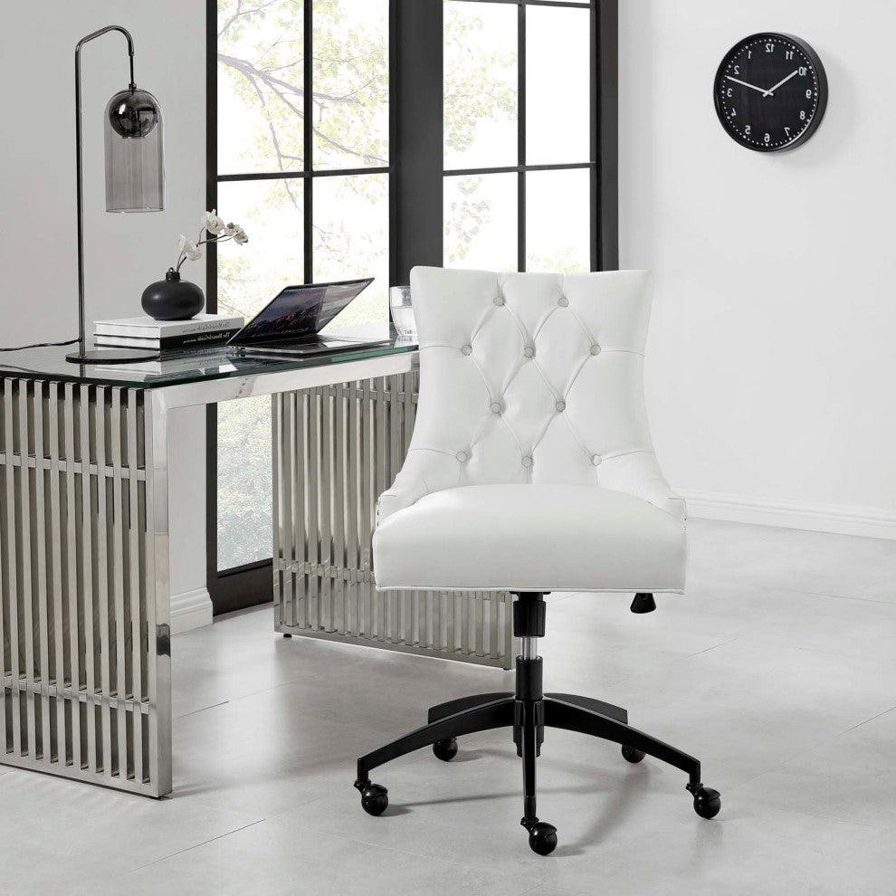 Computer Work Desk Tufted Chair, Faux Vegan Leather, Black White, Home Office