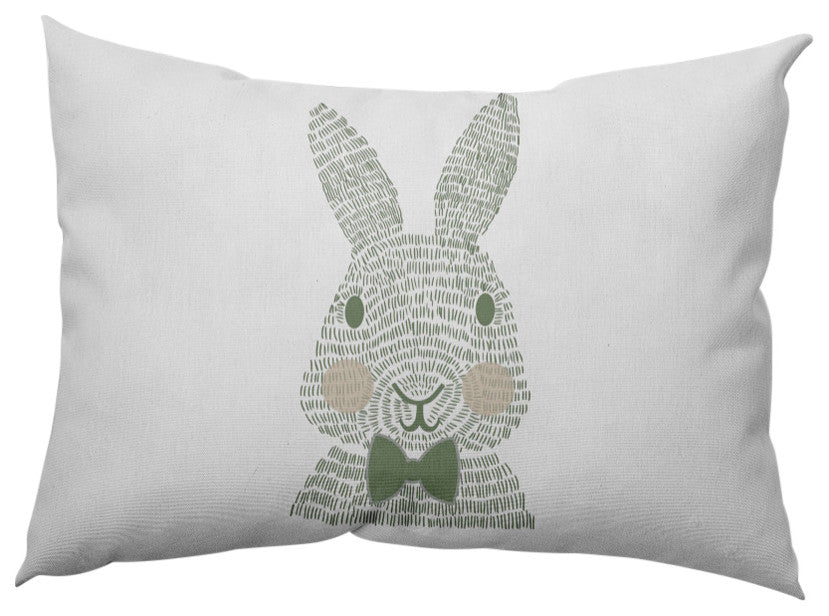 Monochrome Bunny Easter Decorative Lumbar Pillow, Laurel Tree Green, 14x20"