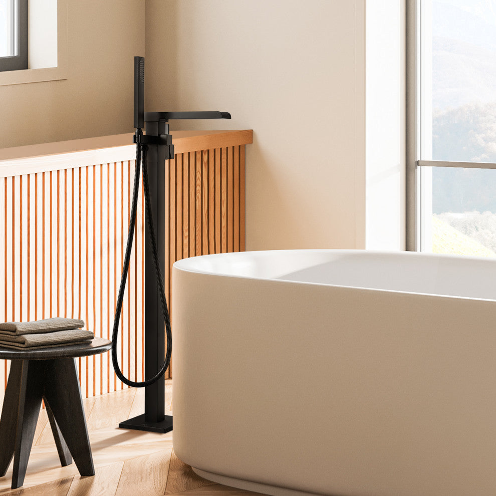 Camino Single Lever Handle Freestanding Floor Mounted Tub Filler, Matte Black