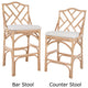 Chippendale Rattan Stool, Natural Color With Off-White Upholstery, Counterstool