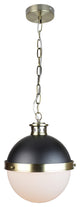 Itzen 1-Light Modern Mid Glass Globe Pendant, Black and Brass