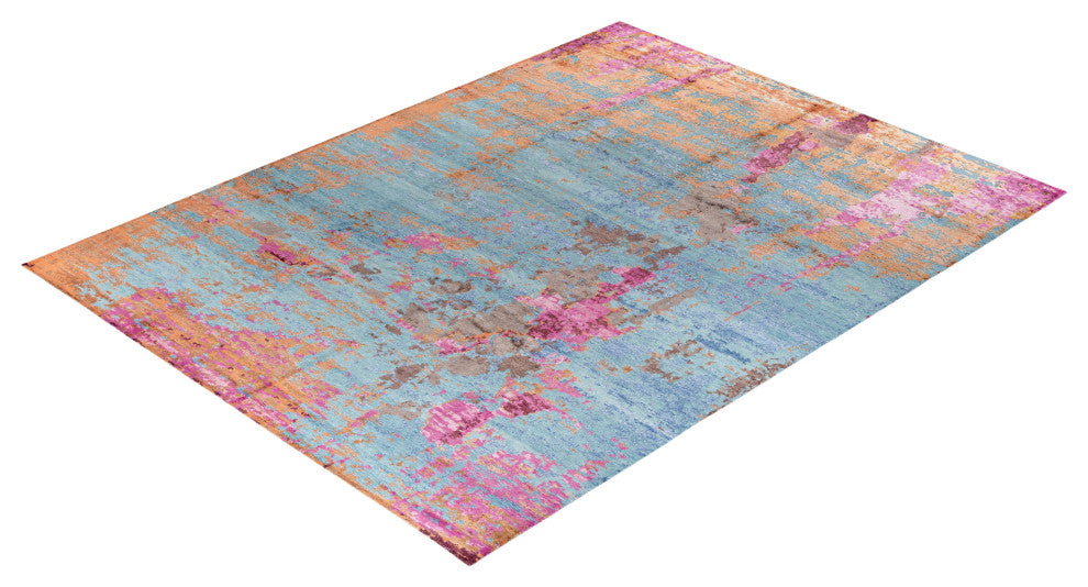 Modern One-of-a-Kind Hand-Knotted Area Rug Pink, 9' 2" x 12' 1"