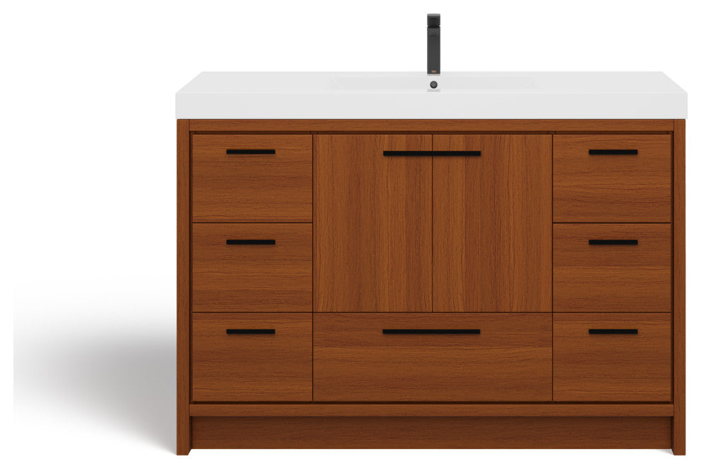 The Sacha Bathroom Vanity, Teak, 48", Single Sink, Freestanding
