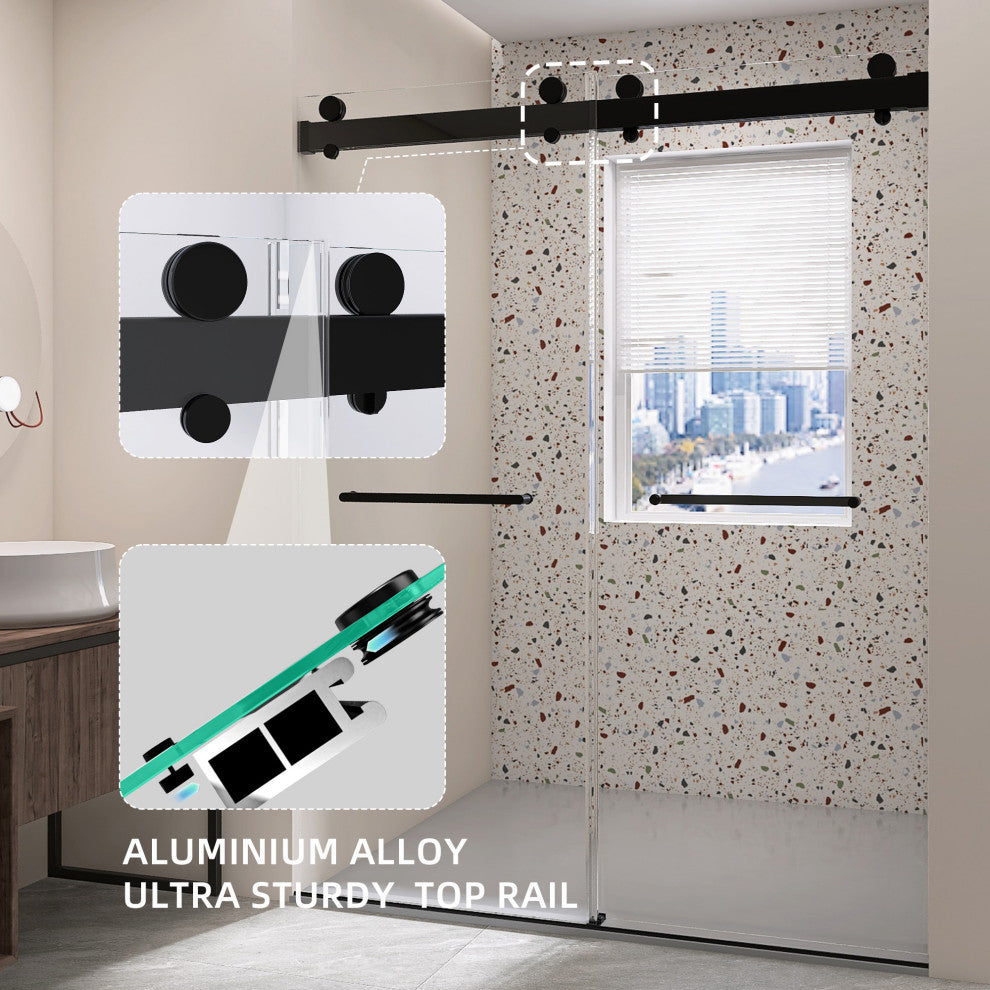 72" W x 79" H Double Sliding Frameless Shower Door, Matte Black;, 72" X 79";