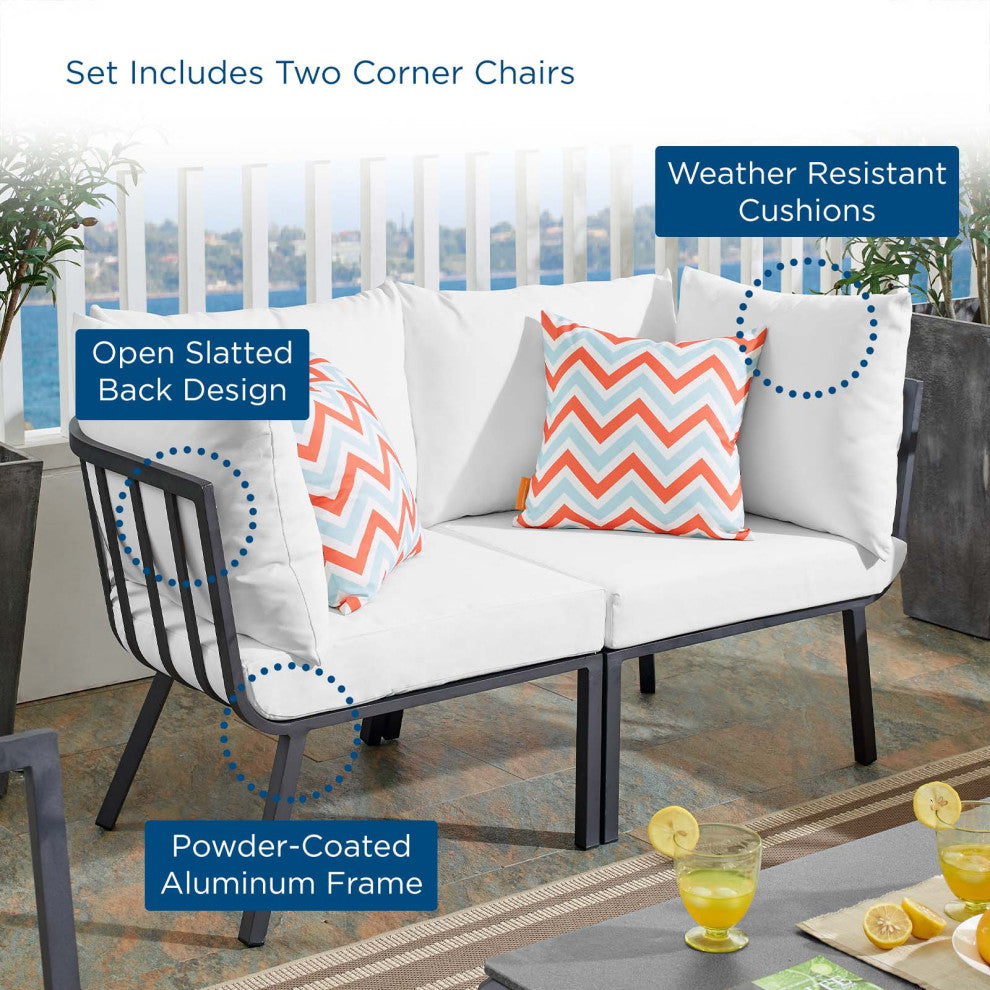 Lounge Loveseat Sofa, Aluminum, Metal, Gray White, Modern, Outdoor Patio