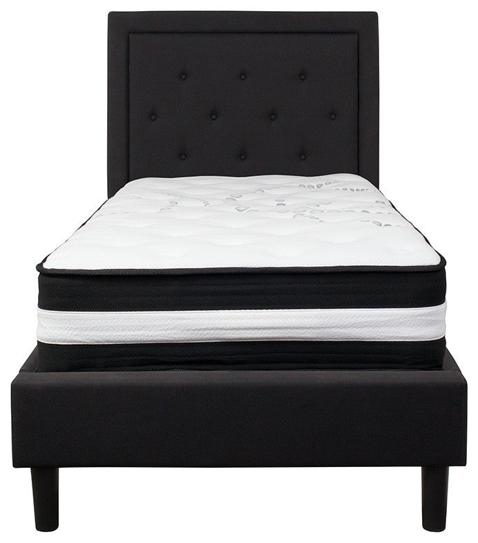 Roxbury Twin Size Tufted Upholstered Platform Bed With Pocket Spring Mattress