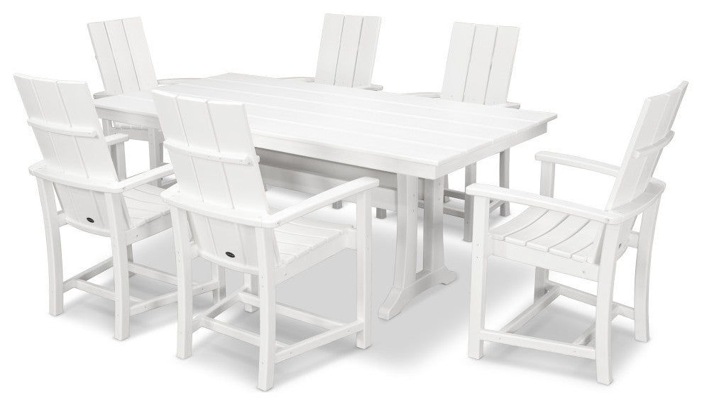 POLYWOOD Modern Adirondack 7-Piece Farmhouse Dining Set, White