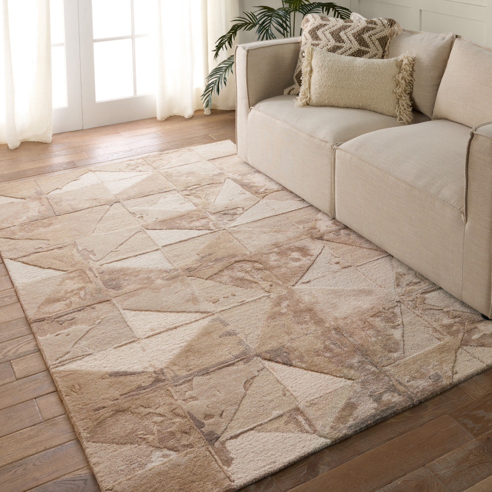 Agate Handmade Geometric Taupe/ Cream Area Rug 10'X14'