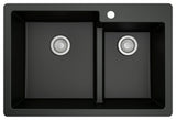 Karran 33" Top Mount Double Bowl 60/40 Quartz Kitchen Sink Kit, Black